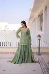 KA 1229 Fendi Crush With Zari Sequins Embroidered Work Top with Sharara Dupatta Online Wholesale